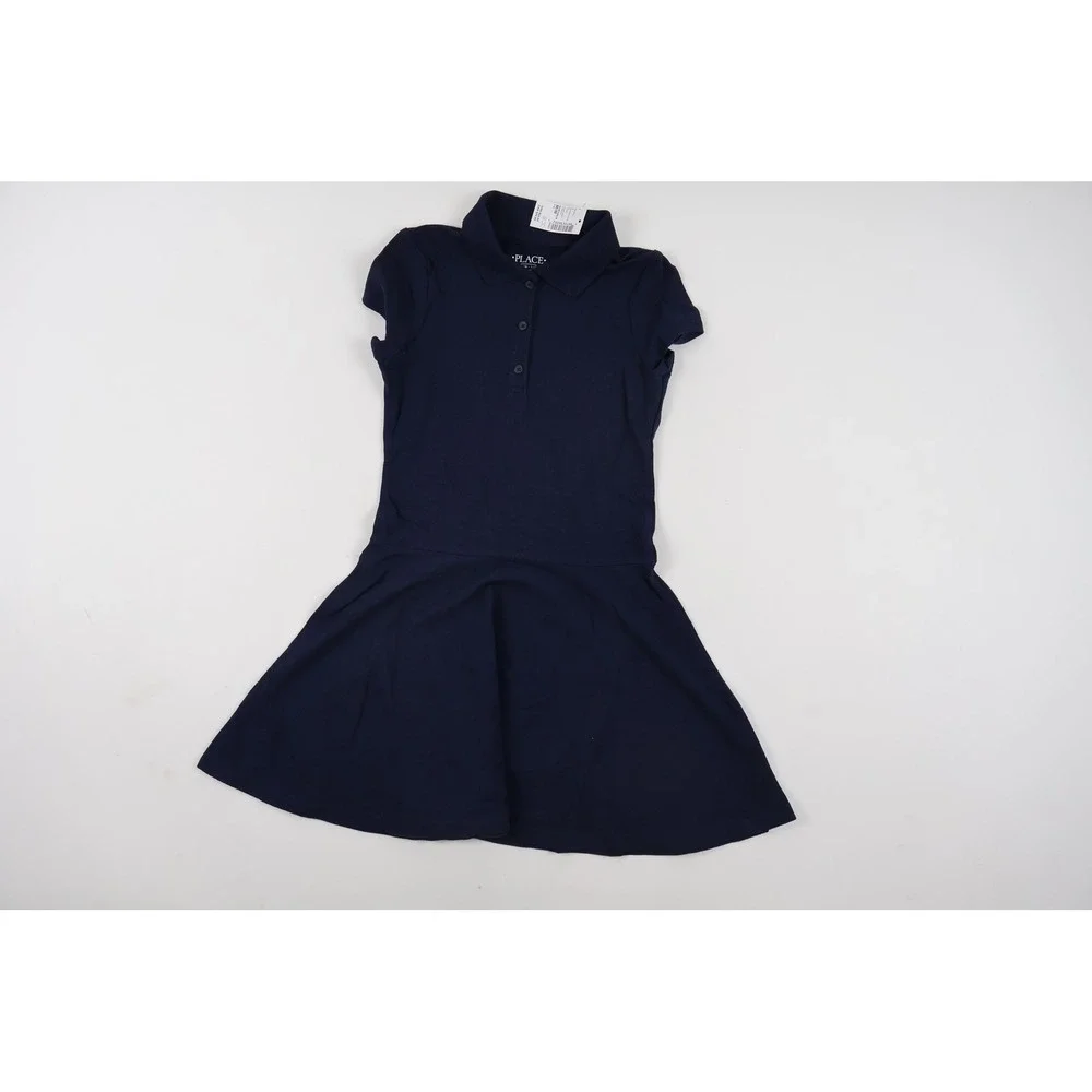 The Childrens Place Polo Uniform Dress Navy Blue Solid Size 7/8 NWT